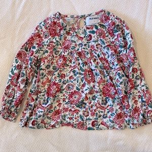 Old Navy Toddler Girls 3T Long Sleeve Blouse. Woodland Animal and Floral Print.
